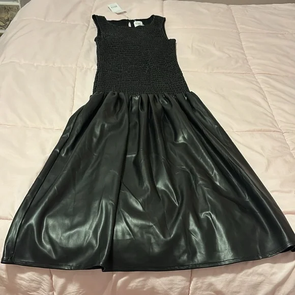 MISA Faux-Leather Drop-Waist Dress